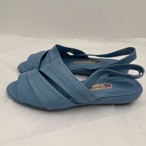 Vintage GLORIA VANDERBILT Blue Leather FLATS open toe Shoes sandals Sz 7